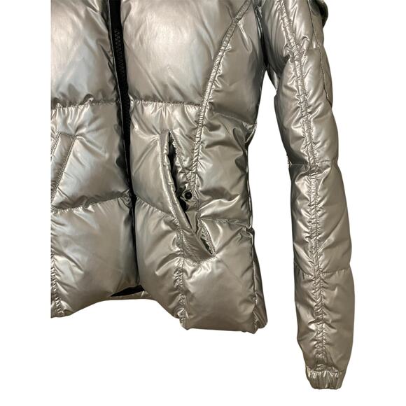 S13 Women Kylie Metallic Down Filled Coat Small Silver Gray Hooded Winter Jacket - Picture 11 of 14